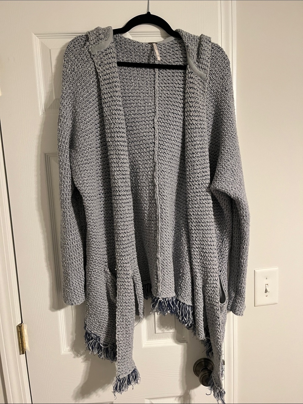 Free People blue Hooded Open-Front Knit Cardigan